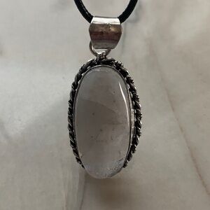 1920 Chic Silver Oval Moonstone Pendant Necklace